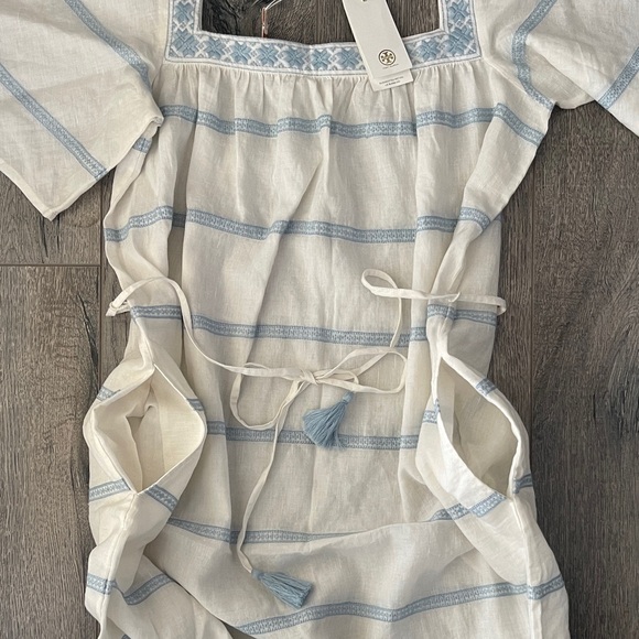 Tory Burch Light Blue and White Striped Midi Dress - Picture 4 of 16